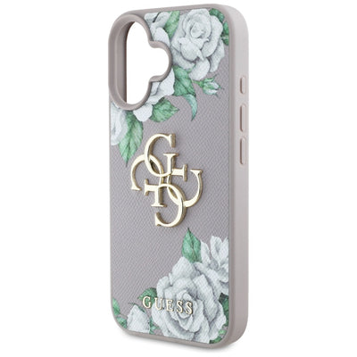 Guess Grained Roses Big 4G Logo iPhone 16 Case - Purple