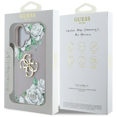 Guess Grained Roses Big 4G Logo iPhone 16 Case - Purple