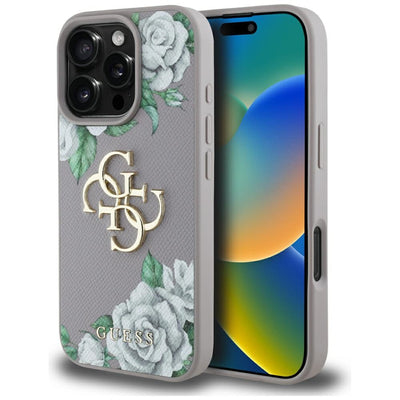 Guess Grained Roses Big 4G Logo iPhone 16 Pro Max Case - Purple