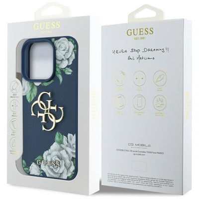 Guess Grained Roses Big 4G logo case for iPhone 16 Pro - blue