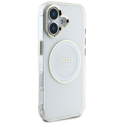 Guess IML Metal Colored Circle Classic Logo MagSafe case for iPhone 16 - white