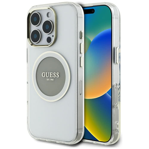 Guess IML Metal Colored Circle Classic Logo MagSafe case for iPhone 16 Pro - gray
