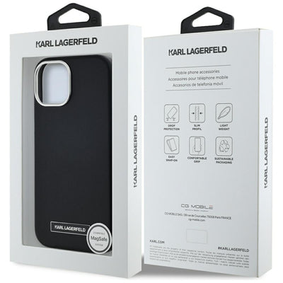 Karl Lagerfeld FW Metal Plate MagSafe iPhone 15 Case - Black