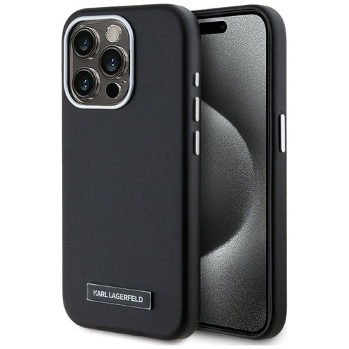 Karl Lagerfeld FW Metal Plate MagSafe iPhone 15 Pro Max Case - Black