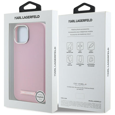 Karl Lagerfeld FW Metal Plate MagSafe iPhone 15 Case - Pink