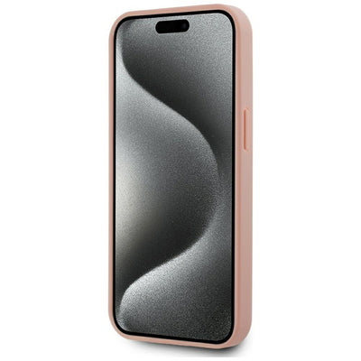 Karl Lagerfeld Leather Monogram Metal Logo MagSafe iPhone 15 Case - Pink