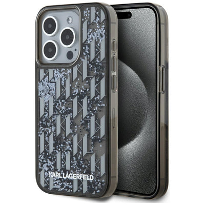 Karl Lagerfeld Liquide Glitter Monogram Gradient iPhone 15 Pro Case - Black