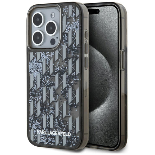 Karl Lagerfeld Liquide Glitter Monogram Gradient iPhone 15 Pro Case - Black