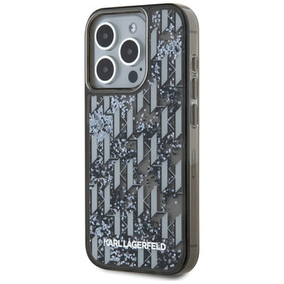 Karl Lagerfeld Liquide Glitter Monogram Gradient iPhone 15 Pro Case - Black