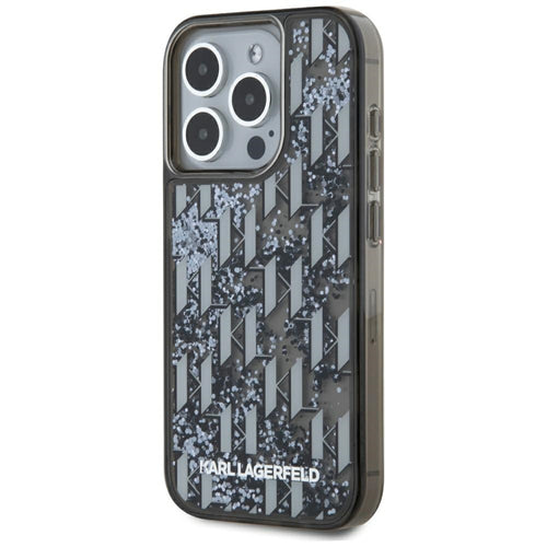 Karl Lagerfeld Liquide Glitter Monogram Gradient iPhone 15 Pro Case - Black