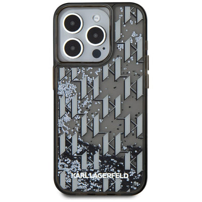 Karl Lagerfeld Liquide Glitter Monogram Gradient iPhone 15 Pro Case - Black