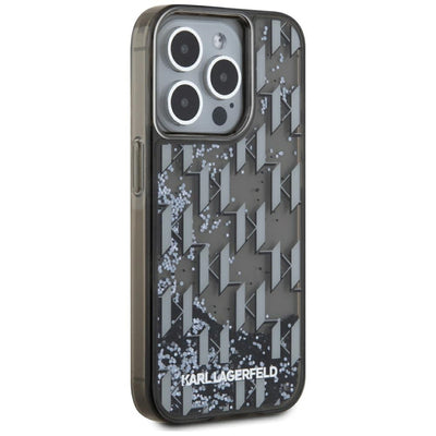 Karl Lagerfeld Liquide Glitter Monogram Gradient iPhone 15 Pro Max Case - Black