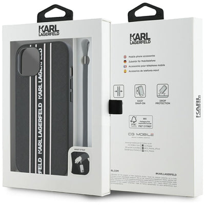 Karl Lagerfeld Saffiano Athleisure Stripes Cord iPhone 15 Case - Pink