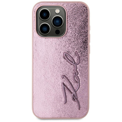 Karl Lagerfeld Wrinkled Metal Signature iPhone 15 Pro Max Case - Pink