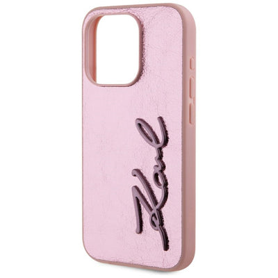 Karl Lagerfeld Wrinkled Metal Signature iPhone 15 Pro Case - Pink