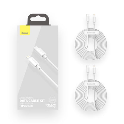 Baseus Simple Wisdom Data Cable Kit USB-C to Lightning PD 20W (2PCS/Set) 1.5m White - Product Image 11
