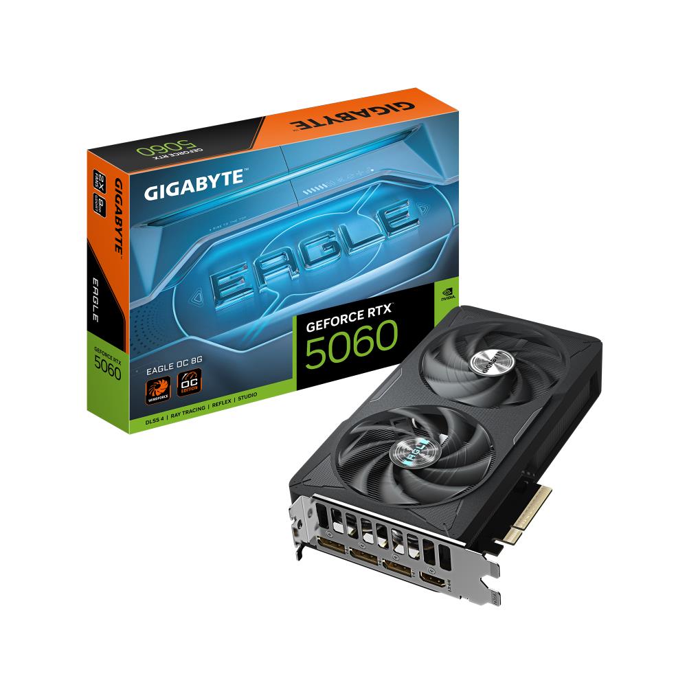 Graphics Card GIGABYTE NVIDIA GeForce RTX 5060 8 GB GDDR7 128 bit PCIE 5.0 16x GPU 2550 MHz Dual Slot Fansink GV-N5060EAGLEOC-8GD