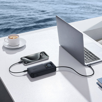 Baseus Free2Pull 20000mAh 65W Power Bank with Retractable USB-C Cable - Black