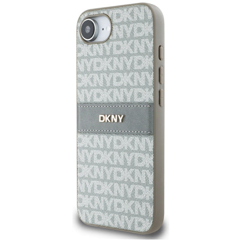 DKNY Repeat Texture Pattern with Tonal Stripe iPhone 16e Case - Beige