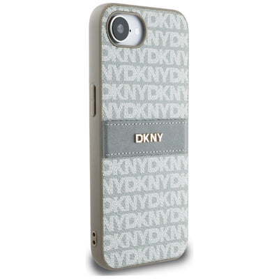 DKNY Repeat Texture Pattern with Tonal Stripe iPhone 16e Case - Beige