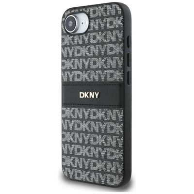 DKNY Repeat Texture Pattern with Tonal Stripe case for iPhone 16e - black