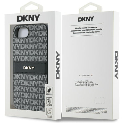 DKNY Repeat Texture Pattern with Tonal Stripe case for iPhone 16e - black