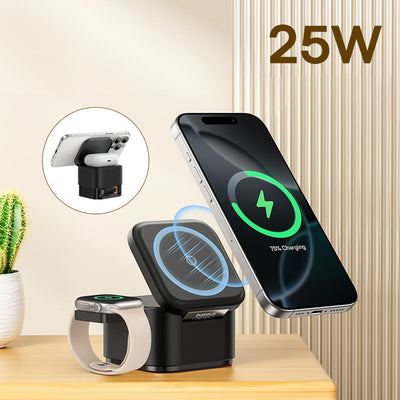 Baseus MagPro 3in1 25W MagSafe Compatible Inductive Charger for Phone and Smartwatch - Black