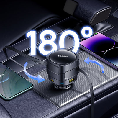 Baseus Enjoyment Max 90W Car Charger 2x USB-C + USB-C and Lightning Cable - Black