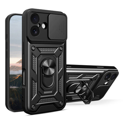 Hybrid Armor Camshield iPhone 17 Case with Stand and Camera Cover - Black — Hurtel