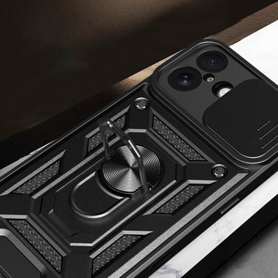 Hybrid Armor Camshield iPhone 17 Case with Stand and Camera Cover - Black — Hurtel