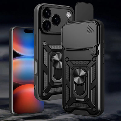 Hybrid Armor Camshield iPhone 17 Pro Case with Stand and Camera Cover - Black — Hurtel