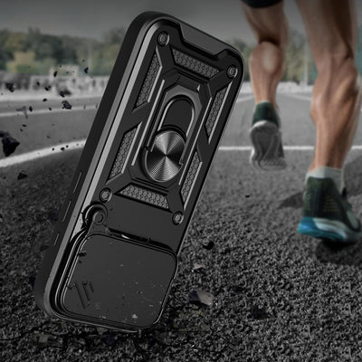 Hybrid Armor Camshield iPhone 17 Pro Case with Stand and Camera Cover - Black — Hurtel