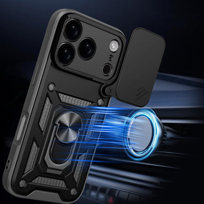 Hybrid Armor Camshield iPhone 17 Pro Case with Stand and Camera Cover - Black — Hurtel