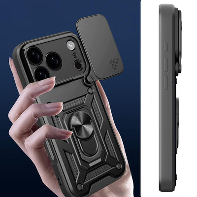 Hybrid Armor Camshield iPhone 17 Pro Case with Stand and Camera Cover - Black — Hurtel