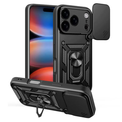 Hybrid Armor Camshield Case for iPhone 17 Pro Max with Stand and Camera Cover - Black — Hurtel