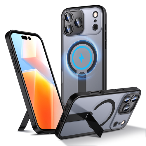 Hybrid Armor X case for iPhone 17 Pro with MagSafe-compatible stand - black — Hurtel