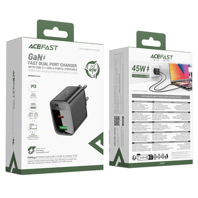 Acefast A106 GaN PD 45W USB-C USB-A Wall Charger - Black
