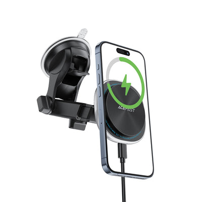 Acefast D42 Magnetic Dashboard Mount with Wireless Charger, MagSafe Compatible - Black
