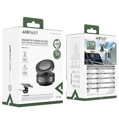 Acefast E29 Magnetic Holder with Wireless Charger with Suction Cup for Dashboard/Windshield - Black