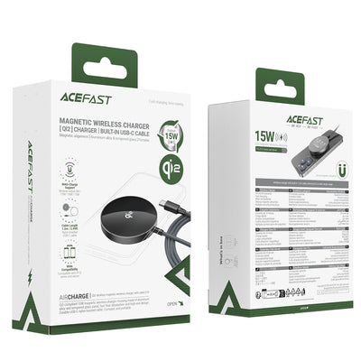 Acefast E24 Qi2 15W Magnetic Inductive Charger with 1.2m USB-C Cable - Black