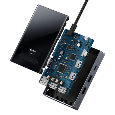 Baseus PioneerJoy 8-in-1 USB-C hub HDMI 4K@60Hz + HDMI 4K@30Hz + DisplayPort 8K@30Hz + VGA + 2 x USB-A 3.0 + 2 x USB-C - gray