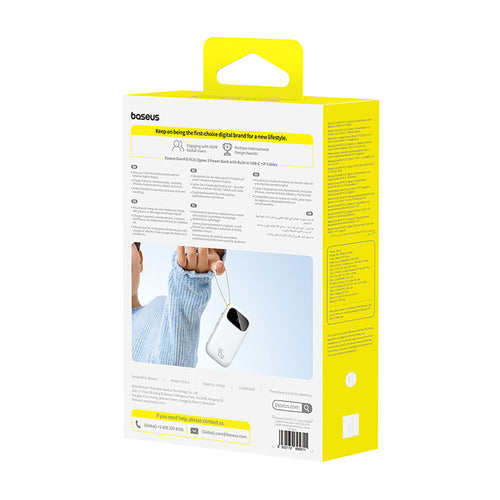 Baseus EnerFill FC31 20000mAh 45W Powerbank with Digital Display and 2 Built-in Cables (USB-C + Lightning) - White