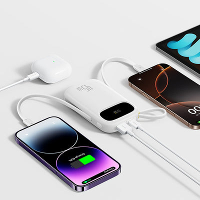 Baseus EnerFill FC31 20000mAh 45W Powerbank with Digital Display and 2 Built-in Cables (USB-C + Lightning) - White