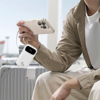 Baseus EnerFill FC31 20000mAh 45W Powerbank with Digital Display and 2 Built-in Cables (USB-C + Lightning) - White