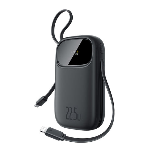 Baseus EnerFill FC31 10000mAh 22.5W Powerbank with Digital Display and 2 Built-in Cables (USB-C + Lightning) - Black