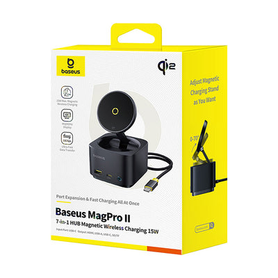 Baseus MagPro Series II 7-in-1 USB-C Hub with MagSafe-compatible Charger 15W + HDMI + USB-A + USB-C + SD/TF - Black