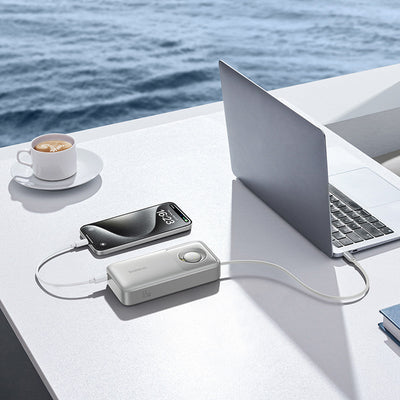 Baseus Free2Pull 20000mAh 65W Power Bank with Retractable USB-C Cable - Gray