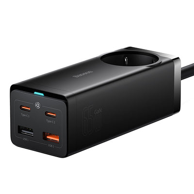 Baseus GaN3 Pro 65W EU Charging Station + 2 x USB-C + 2 x USB-A with Baseus Xiaobai USB-C 100W 1m Cable - Black