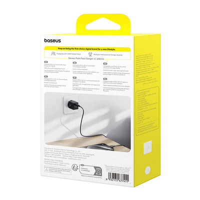 Baseus Palm 1C 20W Wall Charger (with Baseus Mini White USB-C 60W (20V/3A) 1m Cable) - Black