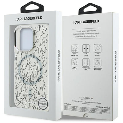 Karl Lagerfeld IML Karl Script Pattern MagSafe Case for iPhone 16 Pro - White